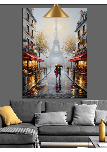 Yağmurda Paris Sokak Romantik Yürüyüş Dekoratif Kanvas - Mdf Ahşap Tablo modelleri