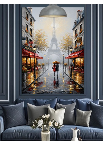 Yağmurda Paris Sokak Romantik Yürüyüş Dekoratif Kanvas - Mdf Ahşap Tablo fırsatları