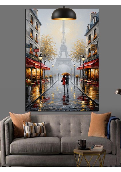 Yağmurda Paris Sokak Romantik Yürüyüş Dekoratif Kanvas - Mdf Ahşap Tablo indirimleri