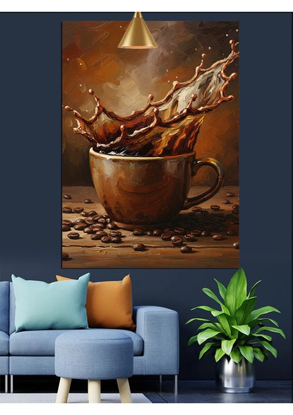 Kahve Çekirdekleri Fincan ve Kahve Dekoratif Kanvas - Mdf Ahşap Tablo