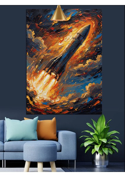 Roket Uzay Fırlatma Manzarası Dekoratif Kanvas - Mdf Ahşap Tablo