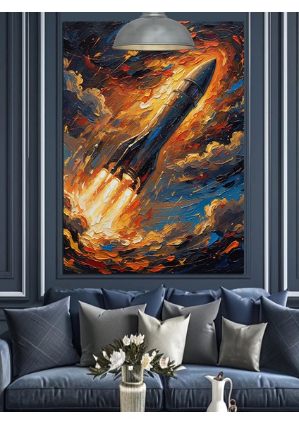 Roket Uzay Fırlatma Manzarası Dekoratif Kanvas - Mdf Ahşap Tablo fırsatları