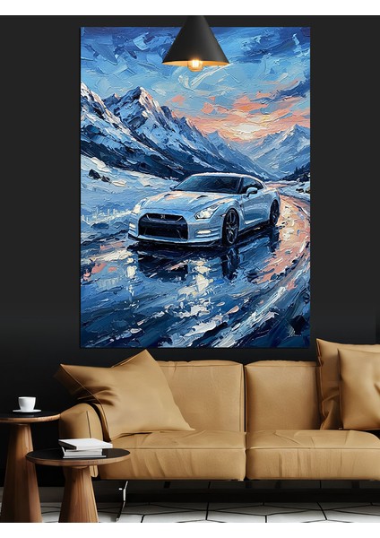 Dağ Yolunda Beyaz Araba Dekoratif Kanvas - Mdf Ahşap Tablo fiyatları