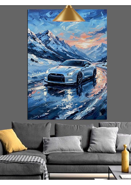 Dağ Yolunda Beyaz Araba Dekoratif Kanvas - Mdf Ahşap Tablo modelleri