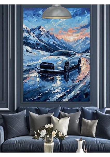 Dağ Yolunda Beyaz Araba Dekoratif Kanvas - Mdf Ahşap Tablo fırsatları