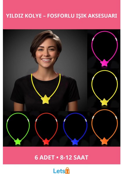 Parlak Fosforlu Yıldız Kolye 6 Adet