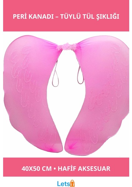 Pembe Tüylü Tül Peri Kanadı 40X50 cm