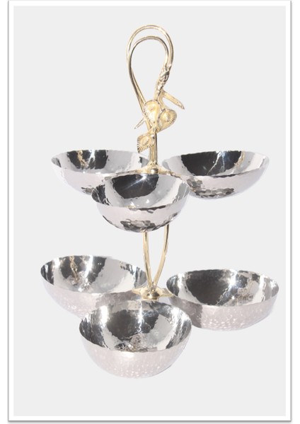 Çelik Pirinç Aksesuarlı Altılı Katlı Çerezlik Kulplu 24X24X27CM