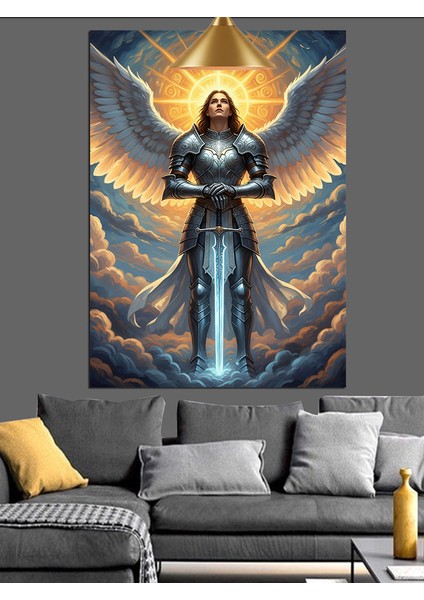 Melek Kanatlı Kılıçlı Şövalye Figürü Dekoratif Kanvas - Mdf Ahşap Tablo