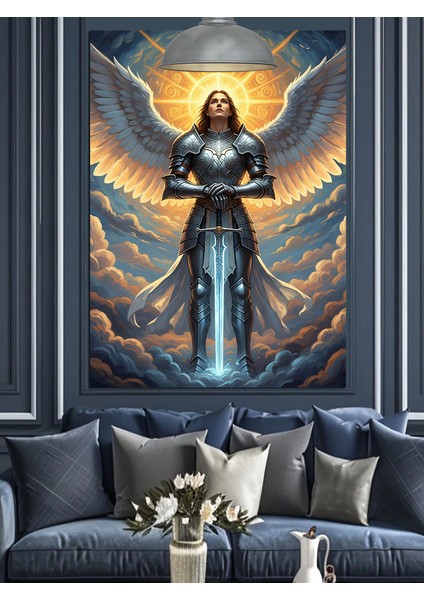Melek Kanatlı Kılıçlı Şövalye Figürü Dekoratif Kanvas - Mdf Ahşap Tablo fiyatları