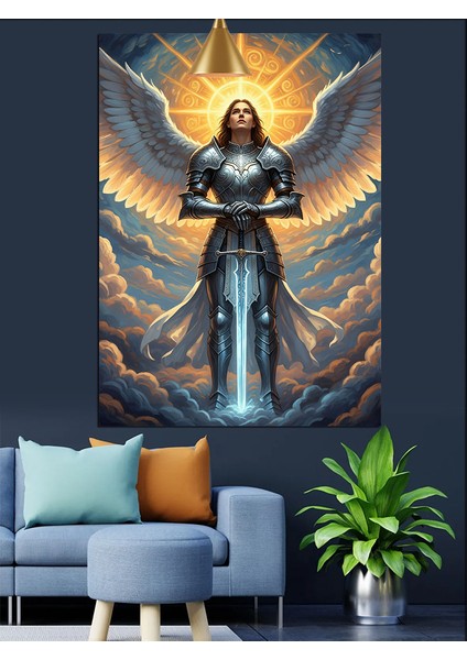 Melek Kanatlı Kılıçlı Şövalye Figürü Dekoratif Kanvas - Mdf Ahşap Tablo fırsatları