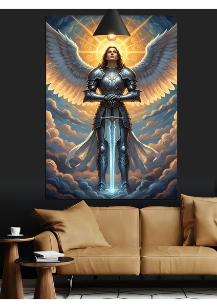 Melek Kanatlı Kılıçlı Şövalye Figürü Dekoratif Kanvas - Mdf Ahşap Tablo indirimleri