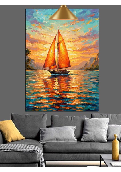 Gün Batımı Yelkenli Tekne Dekoratif Kanvas - Mdf Ahşap Tablo fiyatları