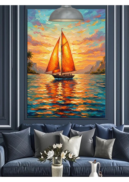 Gün Batımı Yelkenli Tekne Dekoratif Kanvas - Mdf Ahşap Tablo modelleri