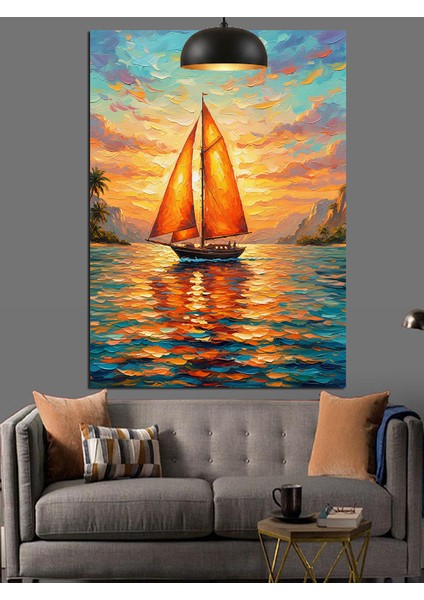Gün Batımı Yelkenli Tekne Dekoratif Kanvas - Mdf Ahşap Tablo fırsatları