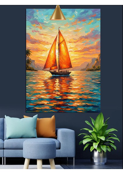 Gün Batımı Yelkenli Tekne Dekoratif Kanvas - Mdf Ahşap Tablo indirimleri