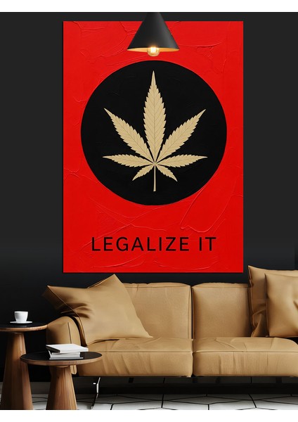 Kenevir Yaprağı Kırmızı Siyah Dekoratif Kanvas - Mdf Ahşap Tablo