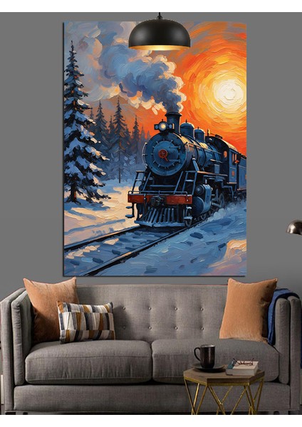 Kış Treni Manzara Resmi Dekoratif Kanvas - Mdf Ahşap Tablo