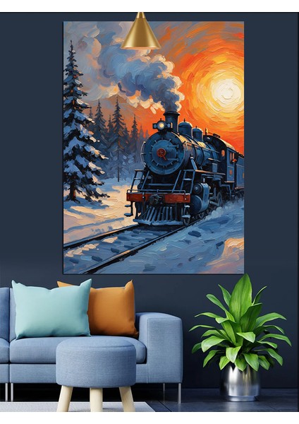 Kış Treni Manzara Resmi Dekoratif Kanvas - Mdf Ahşap Tablo fiyatları