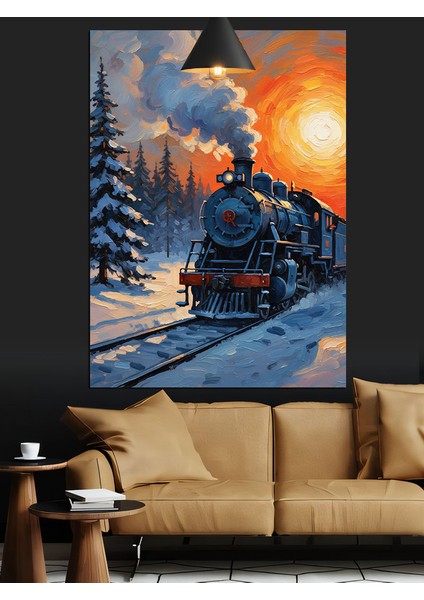 Kış Treni Manzara Resmi Dekoratif Kanvas - Mdf Ahşap Tablo modelleri