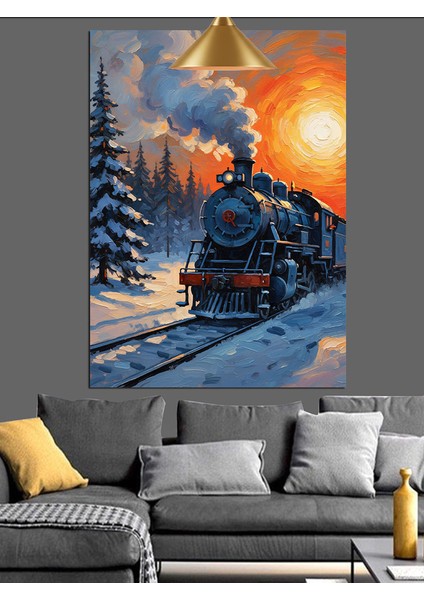 Kış Treni Manzara Resmi Dekoratif Kanvas - Mdf Ahşap Tablo fırsatları