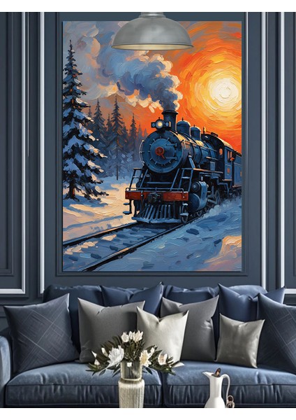 Kış Treni Manzara Resmi Dekoratif Kanvas - Mdf Ahşap Tablo indirimleri