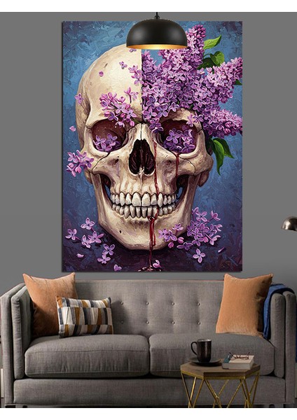 Kafatası Çiçek Mor Gizem Dekoratif Kanvas - Mdf Ahşap Tablo fiyatları