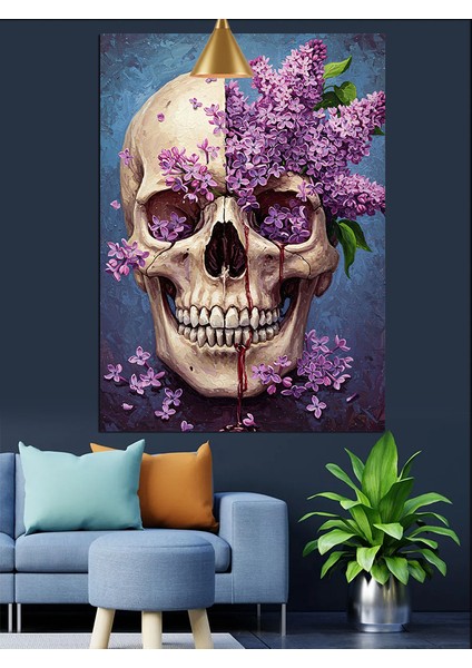 Kafatası Çiçek Mor Gizem Dekoratif Kanvas - Mdf Ahşap Tablo modelleri