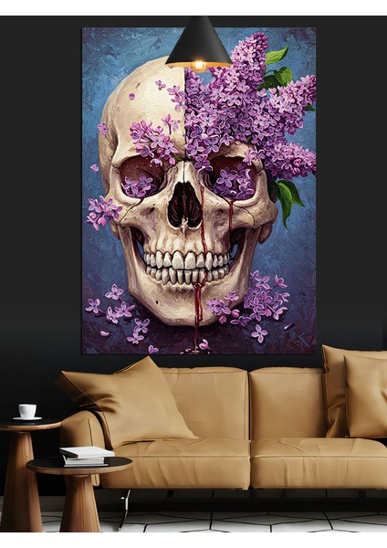 Kafatası Çiçek Mor Gizem Dekoratif Kanvas - Mdf Ahşap Tablo fırsatları