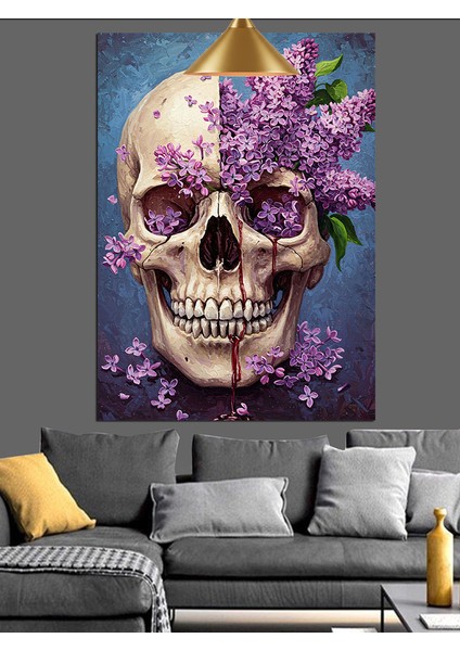 Kafatası Çiçek Mor Gizem Dekoratif Kanvas - Mdf Ahşap Tablo indirimleri