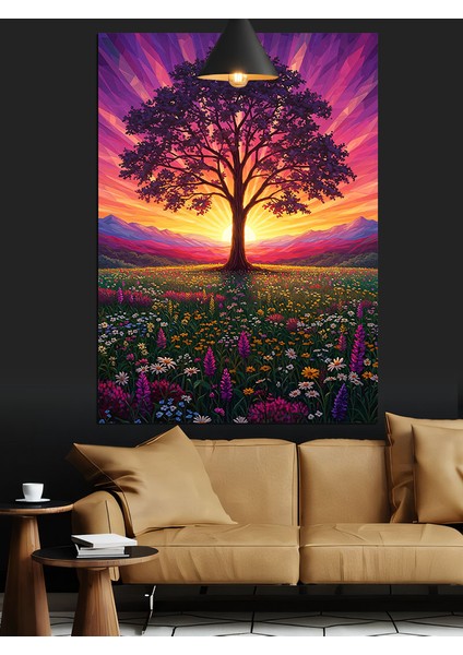 Mor Işıklı Ağaç Manzarası Dekoratif Kanvas - Mdf Ahşap Tablo indirimleri