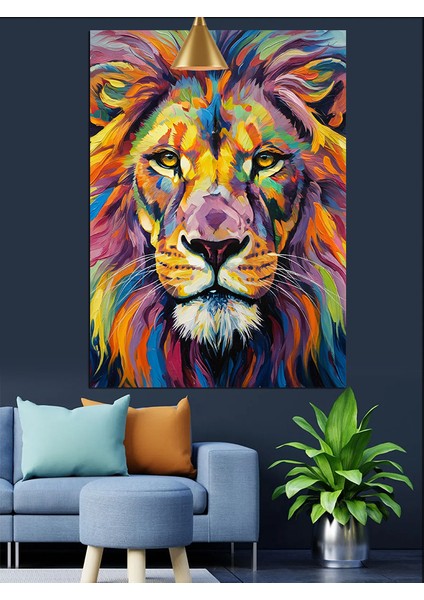 Renkli Yeleli Aslan Portresi Dekoratif Kanvas - Mdf Ahşap Tablo fiyatları