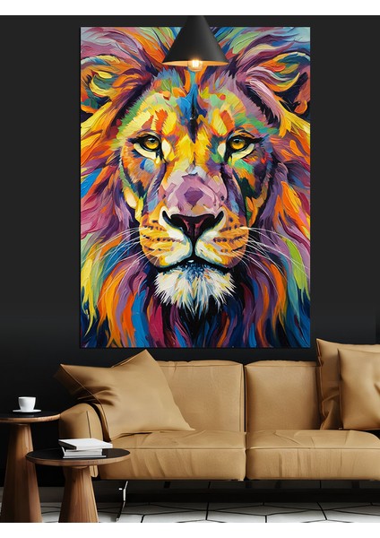 Renkli Yeleli Aslan Portresi Dekoratif Kanvas - Mdf Ahşap Tablo modelleri