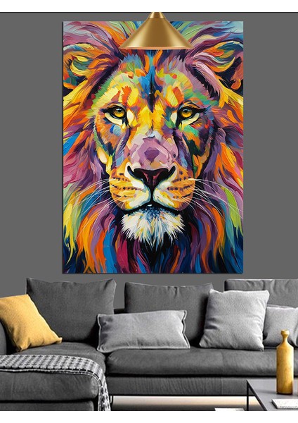 Renkli Yeleli Aslan Portresi Dekoratif Kanvas - Mdf Ahşap Tablo fırsatları