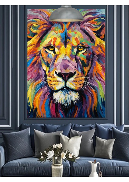 Renkli Yeleli Aslan Portresi Dekoratif Kanvas - Mdf Ahşap Tablo indirimleri