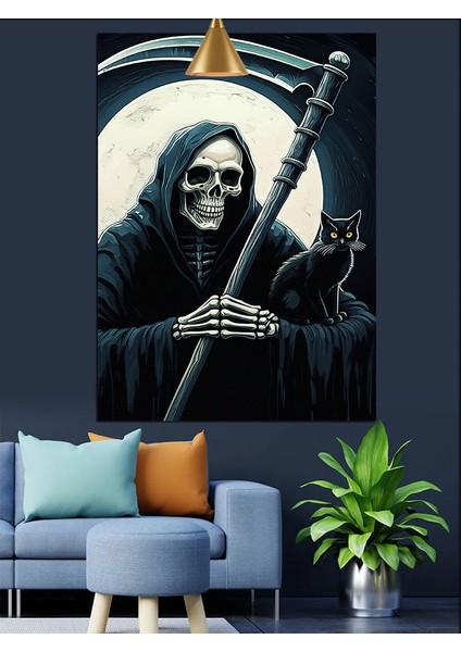 Orak Tutan Azrail Figürü Dekoratif Kanvas - Mdf Ahşap Tablo