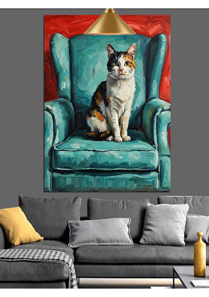 Koltukta Oturan Kedi Portresi Dekoratif Kanvas - Mdf Ahşap Tablo indirimleri