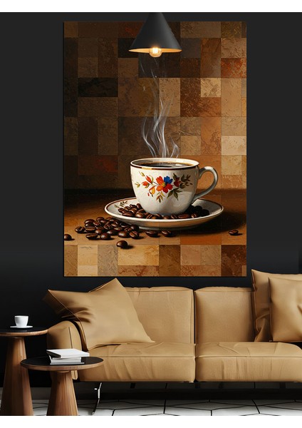 Sıcak Kahve Fincanı ve Kahve Çekirdekleri Dekoratif Kanvas - Mdf Ahşap Tablo