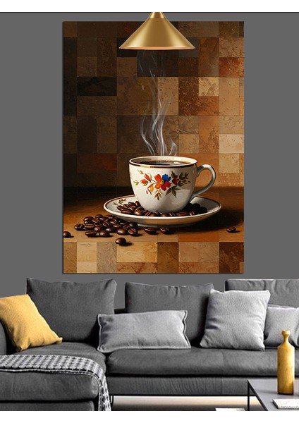 Sıcak Kahve Fincanı ve Kahve Çekirdekleri Dekoratif Kanvas - Mdf Ahşap Tablo fiyatları