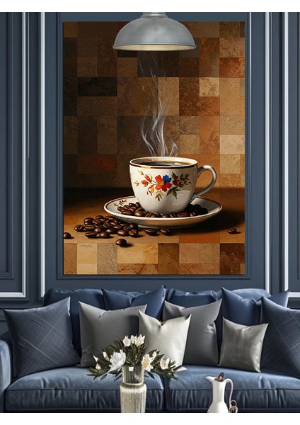Sıcak Kahve Fincanı ve Kahve Çekirdekleri Dekoratif Kanvas - Mdf Ahşap Tablo modelleri