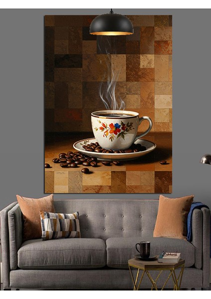 Sıcak Kahve Fincanı ve Kahve Çekirdekleri Dekoratif Kanvas - Mdf Ahşap Tablo fırsatları