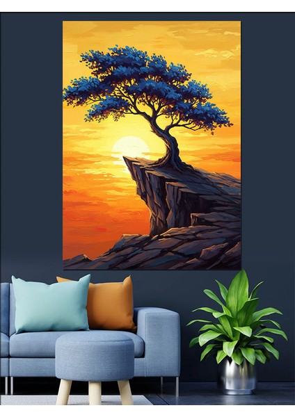 Gün Batımı Ağaç Manzarası Dekoratif Kanvas - Mdf Ahşap Tablo
