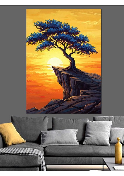 Gün Batımı Ağaç Manzarası Dekoratif Kanvas - Mdf Ahşap Tablo fırsatları
