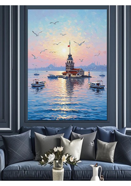Istanbul Kız Kulesi ve Gemiler Dekoratif Kanvas - Mdf Ahşap Tablo fiyatları