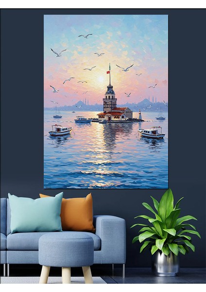 Istanbul Kız Kulesi ve Gemiler Dekoratif Kanvas - Mdf Ahşap Tablo modelleri