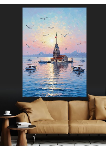Istanbul Kız Kulesi ve Gemiler Dekoratif Kanvas - Mdf Ahşap Tablo fırsatları
