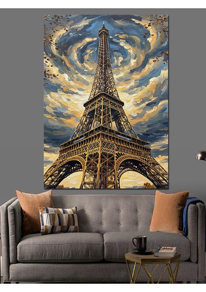 Eyfel Kulesi Bulutlar Altında Dekoratif Kanvas - Mdf Ahşap Tablo