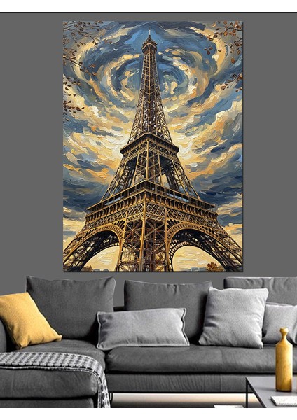 Eyfel Kulesi Bulutlar Altında Dekoratif Kanvas - Mdf Ahşap Tablo fiyatları