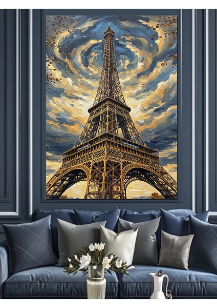 Eyfel Kulesi Bulutlar Altında Dekoratif Kanvas - Mdf Ahşap Tablo modelleri