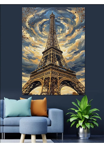 Eyfel Kulesi Bulutlar Altında Dekoratif Kanvas - Mdf Ahşap Tablo fırsatları